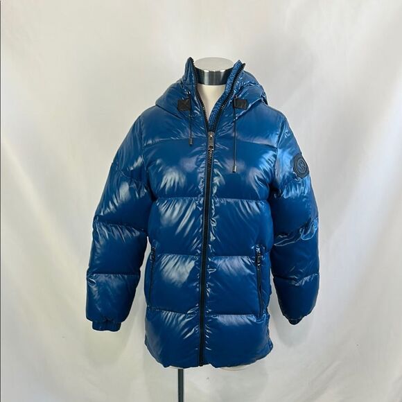 Michael Kors Blue Puffer With Hood Crop Jacket - Picture 2 of 7